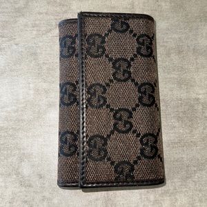 AUTHENTIC USED GUCCI CLASSIC MONOGRAM GG CANVAS KEY HOLDER WALLET 4 rings